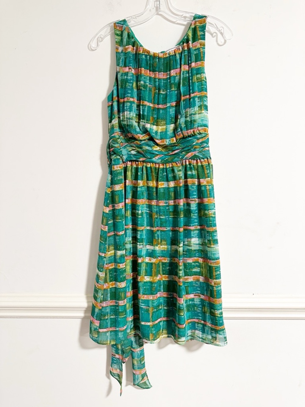 J Howard Green Multi-Stripe Sleeveless Midi Dress - Geometric Boho - Size 12